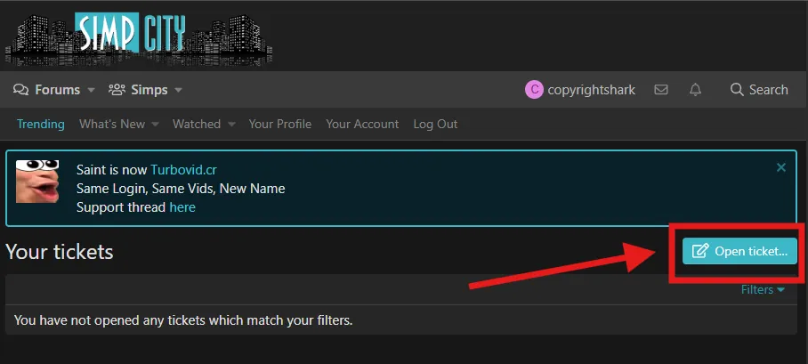 Opening a support ticket on SimpCity