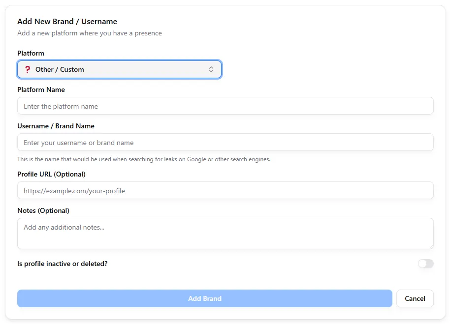Adding a custom platform in the Brand Manager