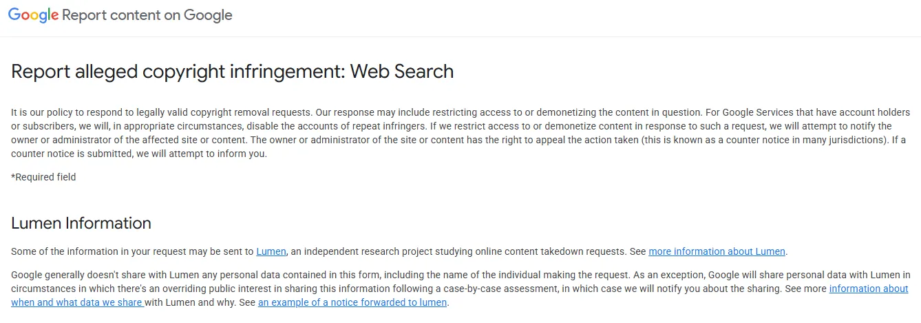 Google DMCA-Löschantrag - Formular für Copyright-Takedown-Anfragen