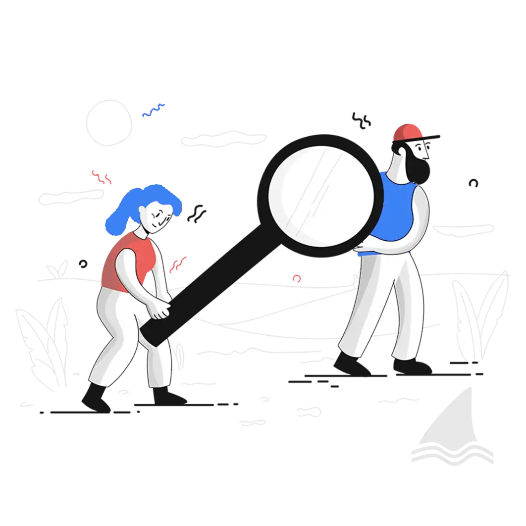 Illustration of search engine optimization with graphs and charts showing improved visibility