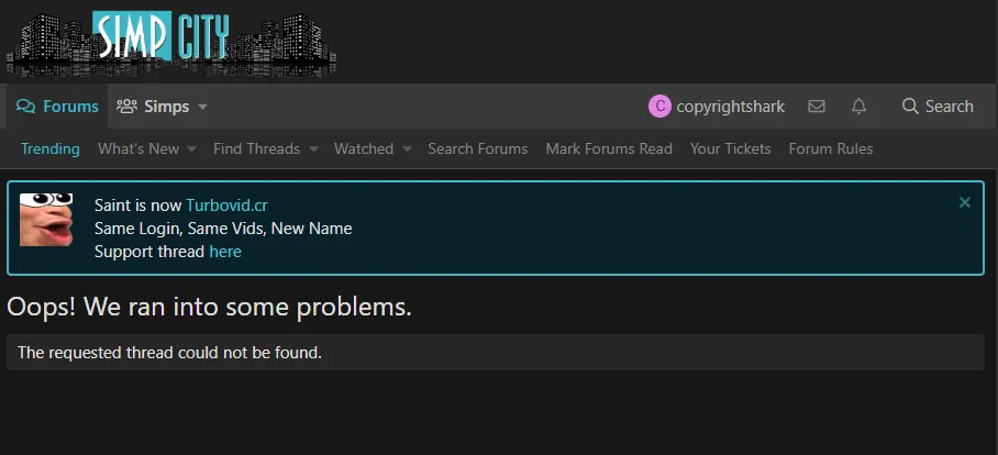 Example of successfully removed content from SimpCity thread