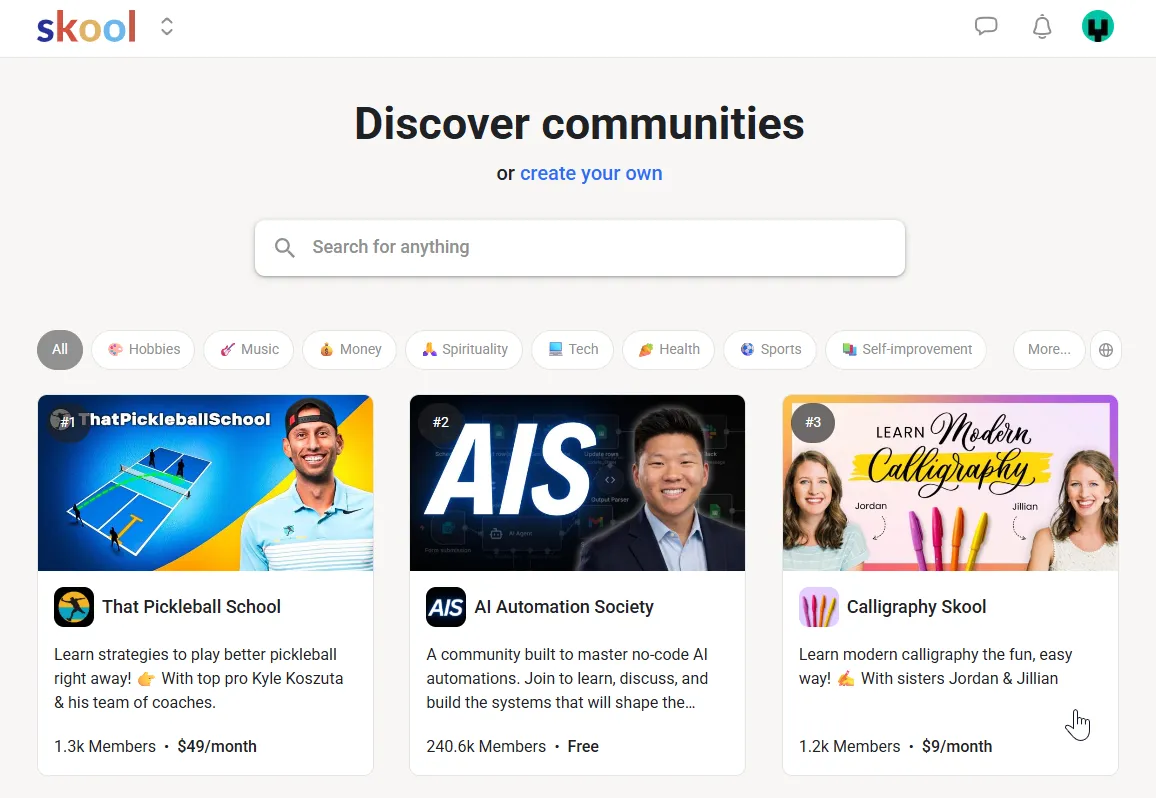 Skool - community platform for course creators